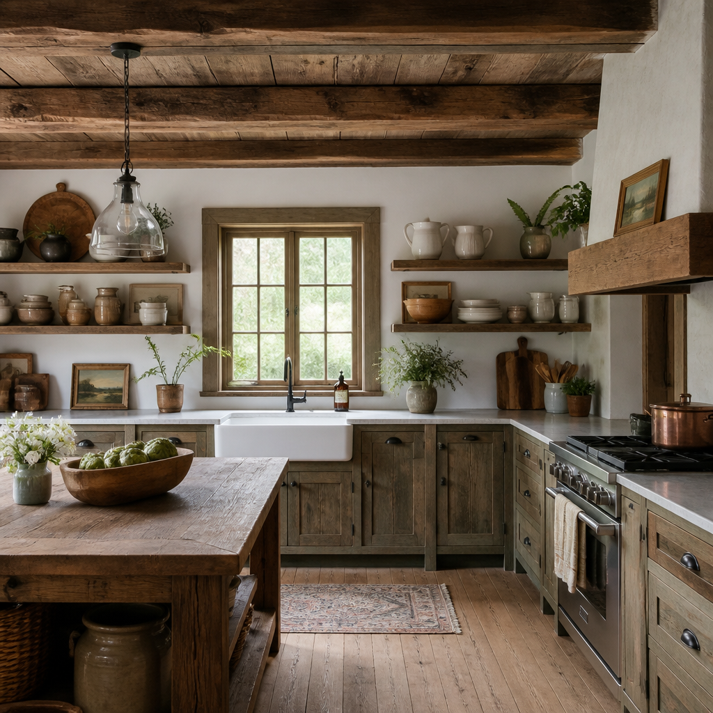 Rustic Beige Straight Modular Kitchen with Island