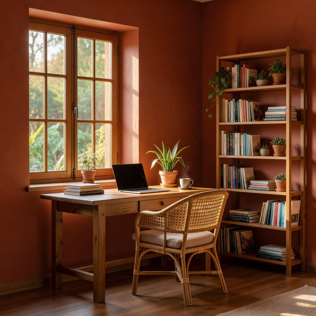 Rustic Beige Straight Home Office with Island