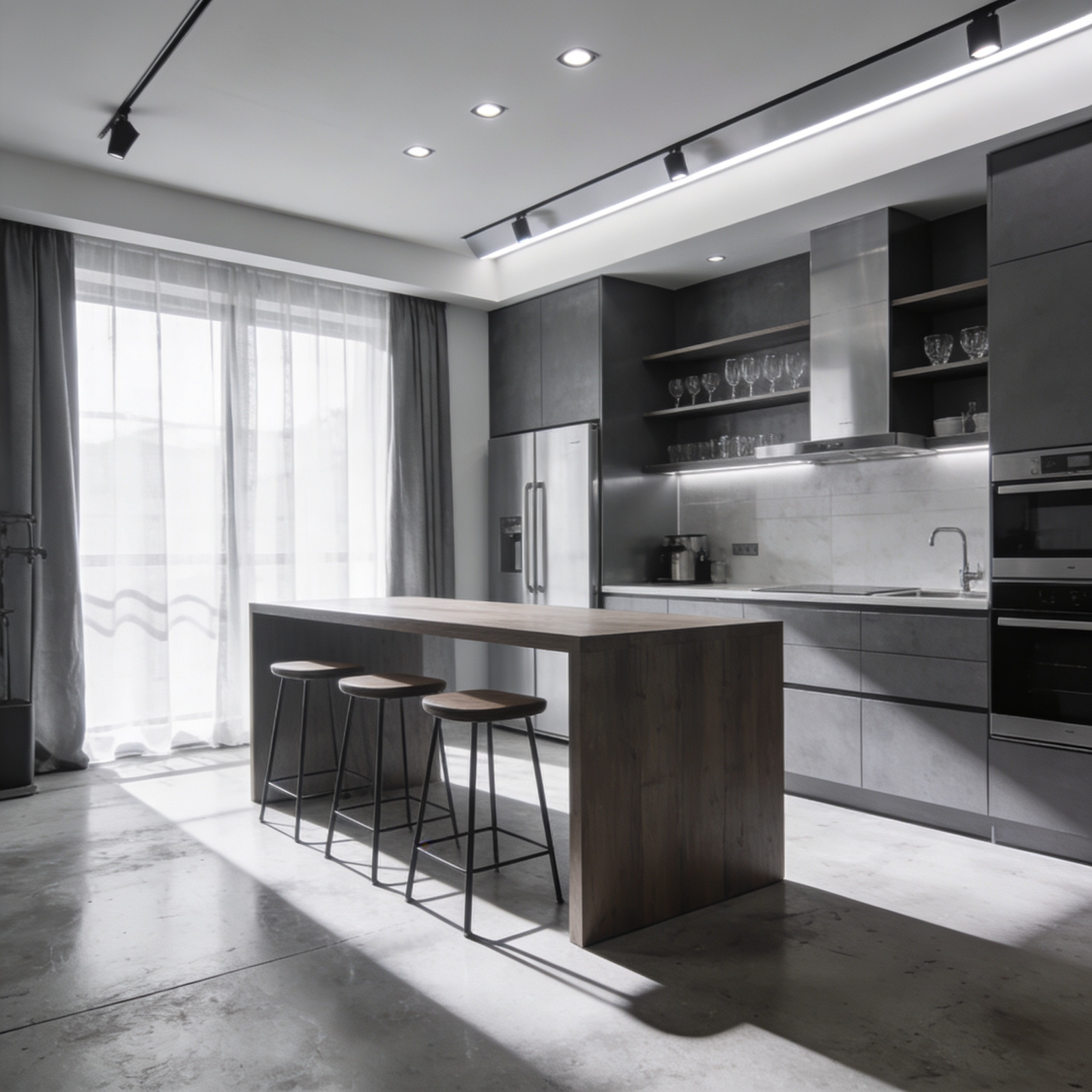 Ivory L-Shaped Kitchen with Open Shelves