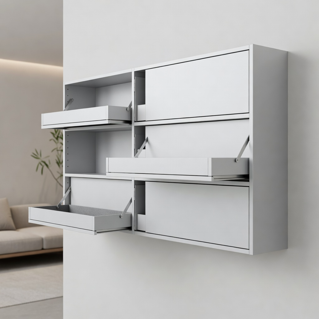 Ivory L-Shaped Space Savings Furniture with Open Shelves